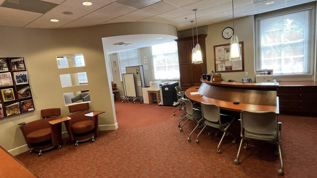 Entry area of the FLRC showing the font desk and printers